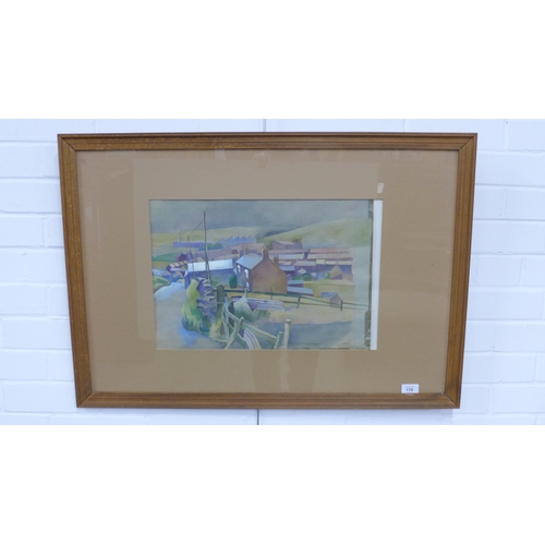 170 - 20th century school, village setting, gouache, signed indistinctly and dated '79, framed under glass