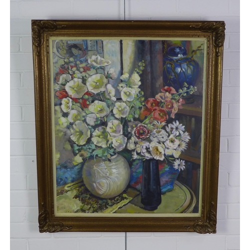 1 - Still life oil on canvas, apparently unsigned, framed under glass within an ornate gilt frame, 65 x ... 