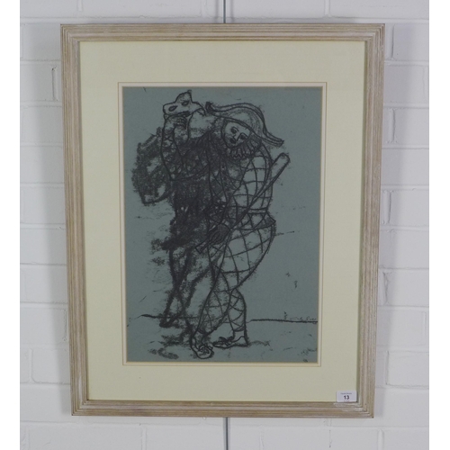 13 - Carlo Rossi, RSW RGI, Monotype based on 'Comedia dell 'Arte', framed under glass, 35 x 50, Open Eye ... 