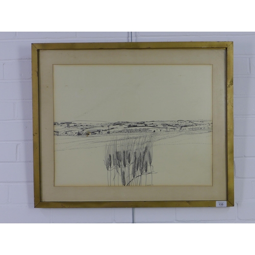 135 - Callender, pen and ink landscape, signed and dated 70, framed under glass 57 x 42cm