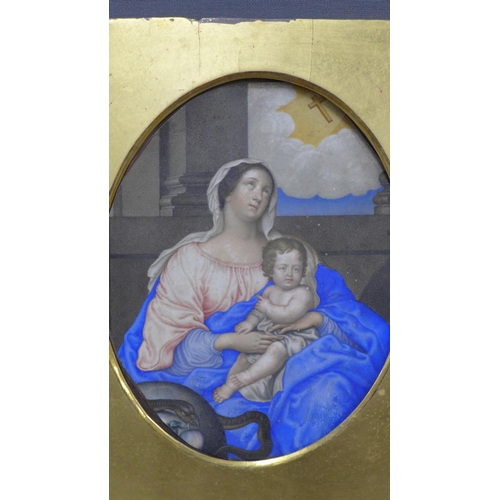 157 - Unframed watercolour of Jesus and Mary, in an oval mount, 12 x 15cm