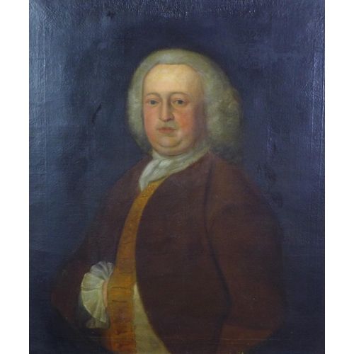 2 - English School, half length portrait of an 18th century Gent, oil on canvas, apparently unsigned, in... 