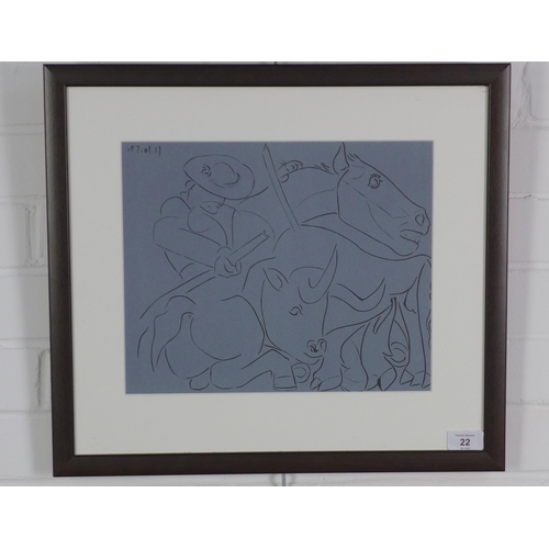 22 - Pablo Picasso (1881 - 1973), 'The broken lance', linocut, framed under glass with Goldmark Gallery l... 