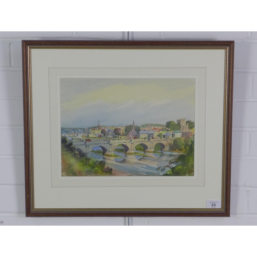 23 - Fred Stott, watercolour of Kelso, signed and framed under glass, 34 x 25cm