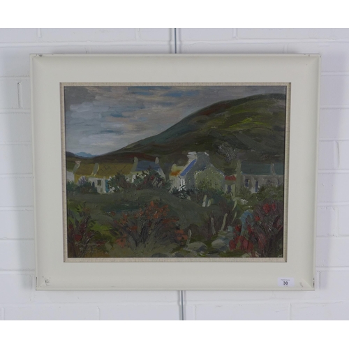 30 - William Drummond Bone RWA ARSA (Scottish 1907-1979) Highland Village, oil on board, signed and frame... 