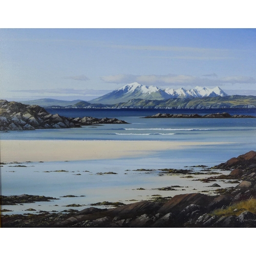 32 - Ian S. Johnstone (SCOTTISH 1957 - 2009) 'Towards the Cuillins from Arisaig', oil on board, signed an... 