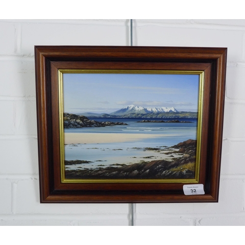 32 - Ian S. Johnstone (SCOTTISH 1957 - 2009) 'Towards the Cuillins from Arisaig', oil on board, signed an... 