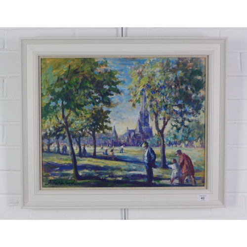 43 - A. Sutherland, Bruntsfield Links, oil on board, signed and framed, 50 x 40cm