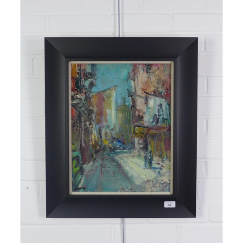 44 - Hamish Lawrie (Scottish 1919-1987) Venice street scene, oil on board, signed and framed, 35 x 45cm