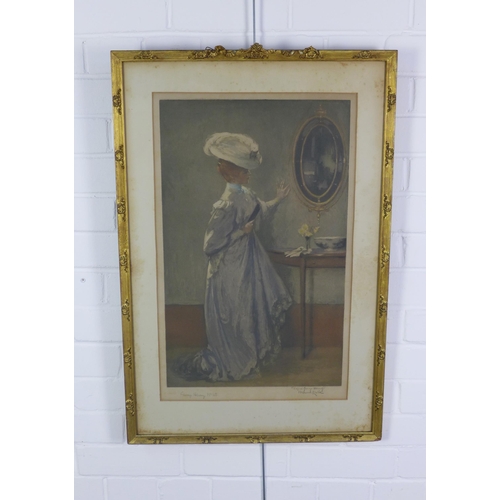 46 - D'apres George Henry, Manuel Robbe coloured lithograph of a society lady, signed in pencil No48, fra... 