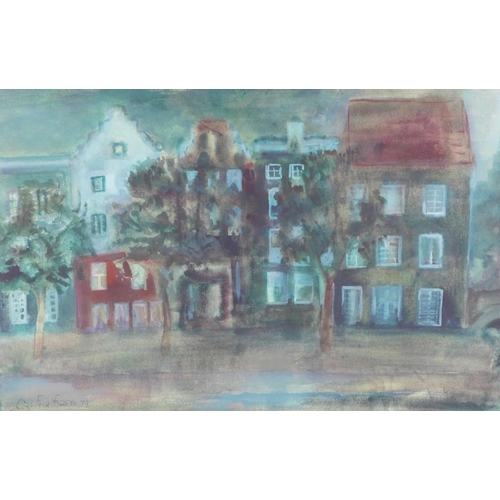 47 - Cynthia Fraser (Scottish ) Street Scene, watercolour, signed and dated 73, framed under glass, 55 x ... 