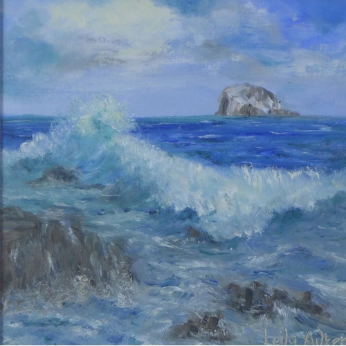 51 - Leila Aitken, (Contemporary) Bass Rock, oil on canvas board, signed and framed under glass, 18 x 18c... 