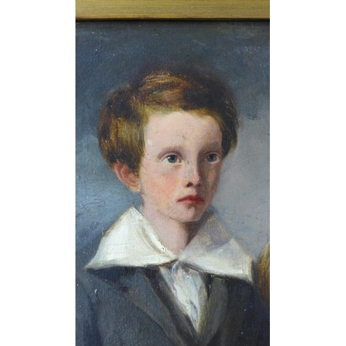 53 - English School oil on board of two children, probably brother and sister, oil on board, apparently u... 