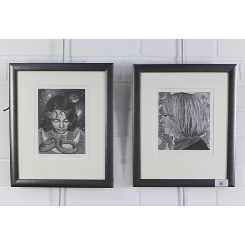 55 - Chris Daunt,  'Portrait of Magda' A/P etching and another, signed and framed under glass 17 x 19cm (... 