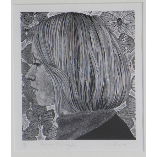 55 - Chris Daunt,  'Portrait of Magda' A/P etching and another, signed and framed under glass 17 x 19cm (... 