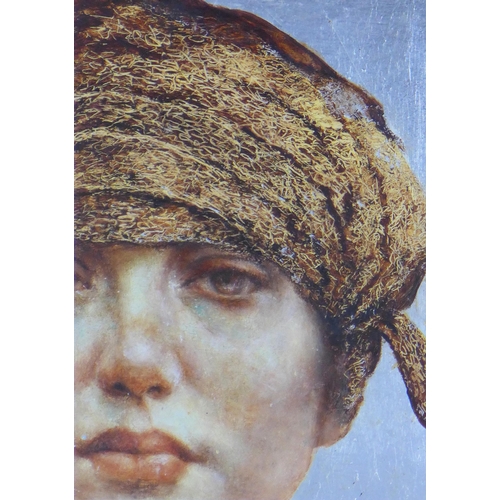 57 - Pam Hawkes (Contemporary) 'Study for Lets Play', oil, beeswax and metal leaf on card, framed under g... 