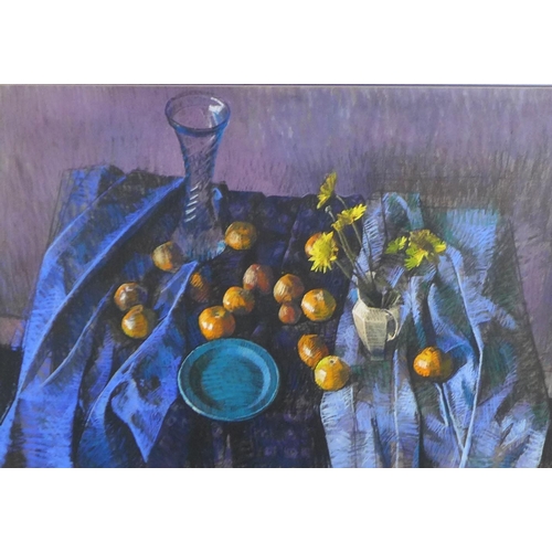 6 - Stephen Ward, Blue & Yellow still life, pastel on paper, under glass within a gilt frame, label vers... 