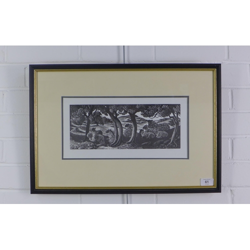 61 - Derek Setford, ' A Shady Place', wood engraving, signed and framed under glass, 35 x 18cm