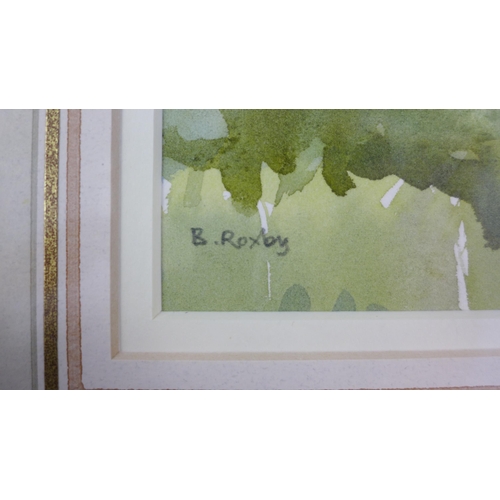 62 - Brian Roxby ROI, pair of landscape watercolours, signed and framed under glass, 21 x 13cm (2)