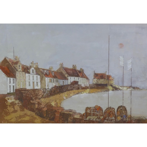 7 - Leonard Gray RSW, (Scottish 1925 - 2019) 'Sea Wall - East Neuk', mixed media on board, signed, frame... 