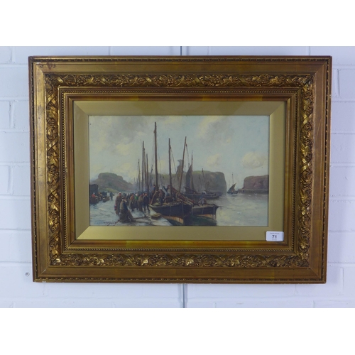 71 - R.D Young, 'Dunbar Harbour', oil on board, signed and framed under glass within an ornate frame, 40 ... 