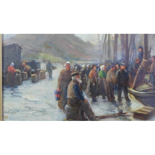 71 - R.D Young, 'Dunbar Harbour', oil on board, signed and framed under glass within an ornate frame, 40 ... 