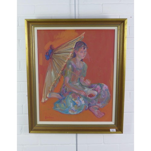 77 - Josephine Graham  (SCOTTISH b. 1930) 'Girl with Parasol', signed and framed under glass with  Torran... 