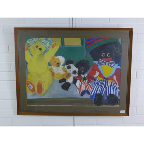 87 - Helen G.S. Forde, 'Five Fat Friends', gouache, signed and framed under glass, 76 x 54cm