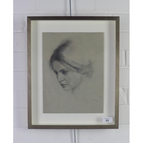 95 - Rick Young, 'Head Study III', pencil drawing on paper, signed, framed under glass, 23 x 30cm