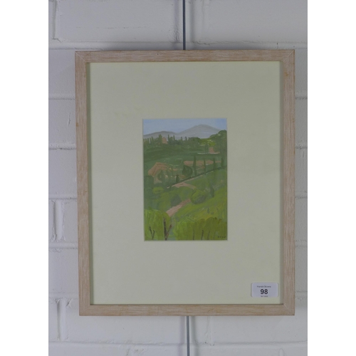 98 - Jonathan Hoyle, (B.1967)  'Urbino', gouache on paper, signed in pencil, framed under glass, 12 x 17.... 