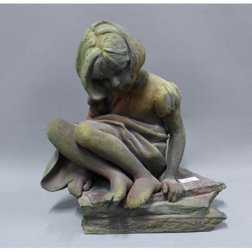 162 - Walter Awlson (Scottish b.1949) bisque stoneware sculpture of a Kirsty, modelled seated on a rock, w... 