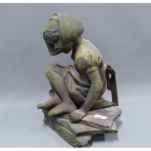 162 - Walter Awlson (Scottish b.1949) bisque stoneware sculpture of a Kirsty, modelled seated on a rock, w... 