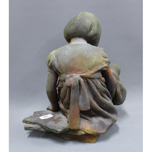 162 - Walter Awlson (Scottish b.1949) bisque stoneware sculpture of a Kirsty, modelled seated on a rock, w... 