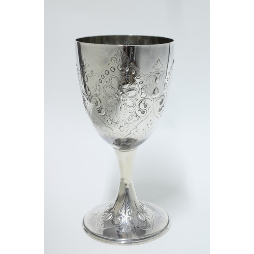 29 - Victorian silver goblet with repousse floral pattern, two vacant cartouche - possibly erased, London... 