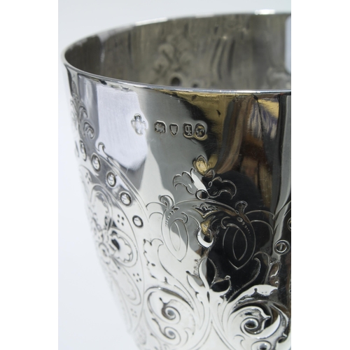 29 - Victorian silver goblet with repousse floral pattern, two vacant cartouche - possibly erased, London... 