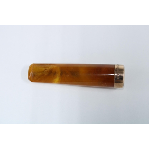 3 - Late Victorian 9ct gold mounted amber cheroot with hallmarks for Birmingham 1900, with fitted case, ... 