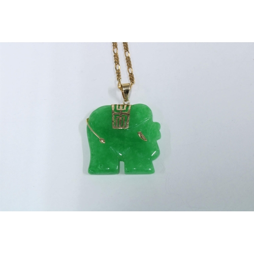 38 - Jade elephant pendant on a 9ct gold chain