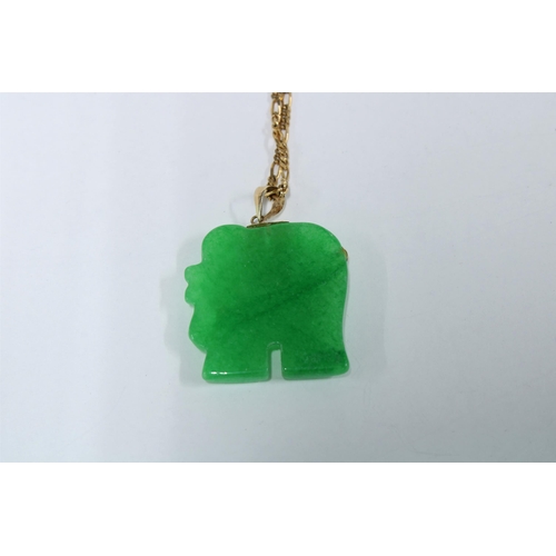 38 - Jade elephant pendant on a 9ct gold chain