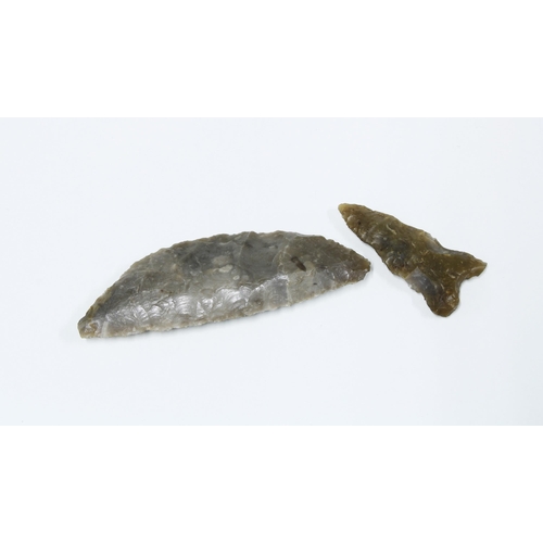 52 - Two flints, likely palaeolithic, longest 9.5cm (2)