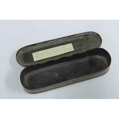 61 - Engraved brass and copper tobacco box, the lid inscribed 'Jonathan Nixon, founder in Leith Glass Hou... 