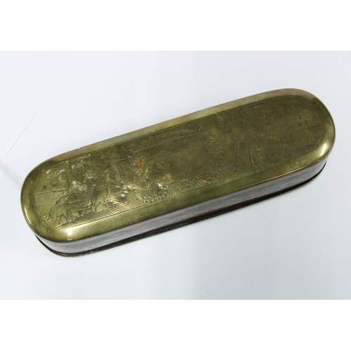 61 - Engraved brass and copper tobacco box, the lid inscribed 'Jonathan Nixon, founder in Leith Glass Hou... 