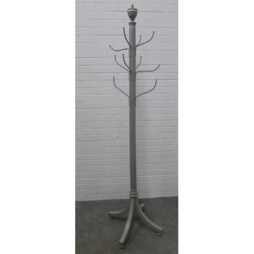 335 - Grey painted hat and coat stand, 204cm