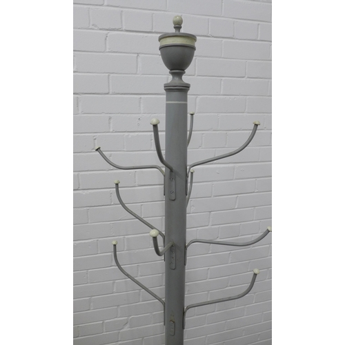 335 - Grey painted hat and coat stand, 204cm