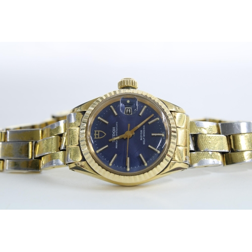 1 - Tudor Princess Oysterdate Rotor Self -Winding stainless steel gold plated wristwatch, with blue dial... 