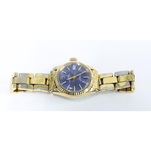 1 - Tudor Princess Oysterdate Rotor Self -Winding stainless steel gold plated wristwatch, with blue dial... 