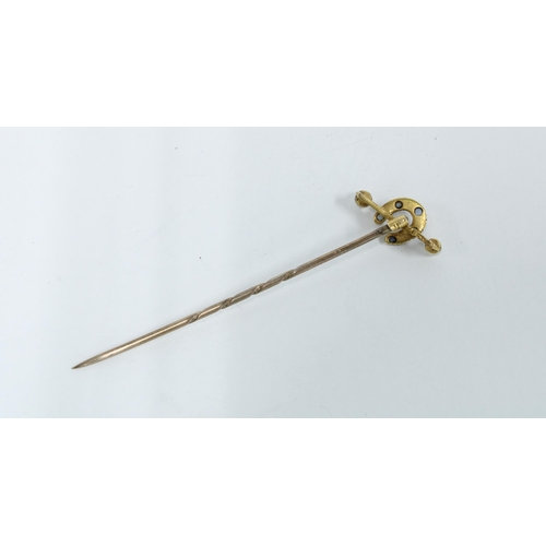 15 - 15ct gold seed pearl and gemset horseshoe tie pin