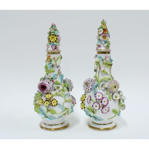 166 - A pair of Coalbrookdale type floral encrusted vases  and covers  (2) (a/f) 28cm.