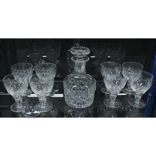 170 - Cut glass spirit decanter and stopper and set of eight goblet glasses (9)