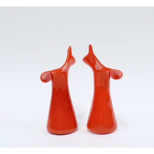 172 - A pair of orange glass Jack in the Pulpit vases (2) 18cm.