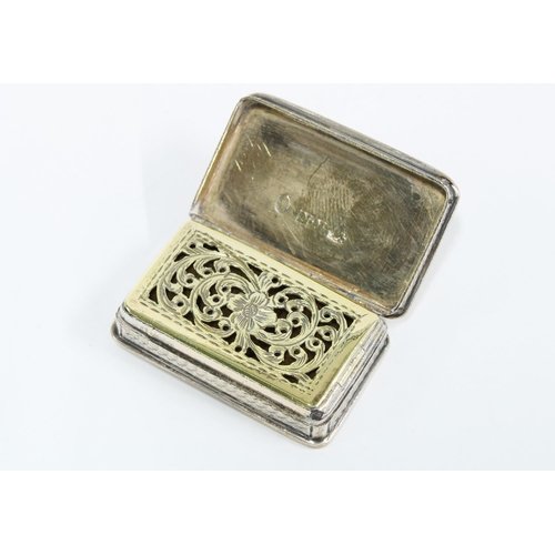 18 - William IV silver vinaigrette by Nathanael Mills, London 1835, with engine turned case, pierced silv... 